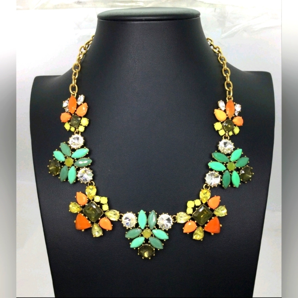 Stella & Dot Mixed Color Rhinestone Floral Statement Necklace 17"